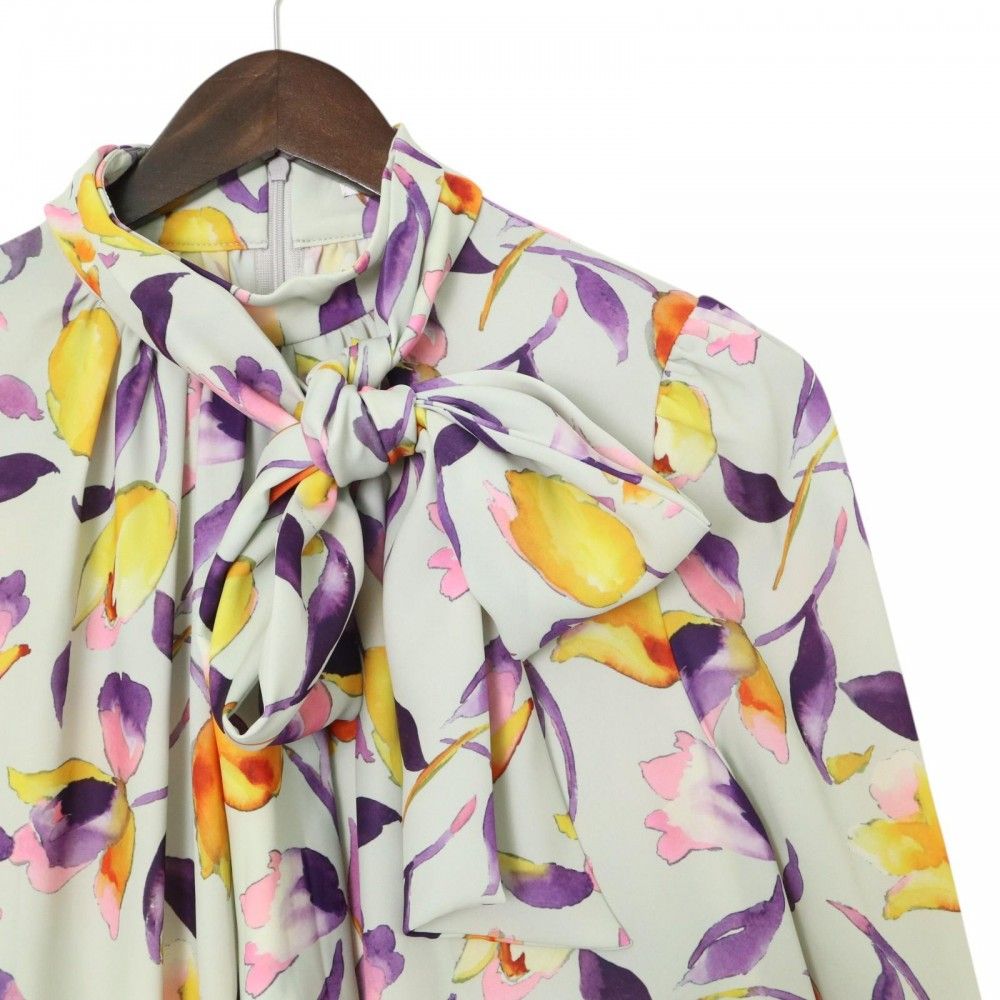 ワンピース レディース 長袖 ボウタイ付き ロングワンピース  