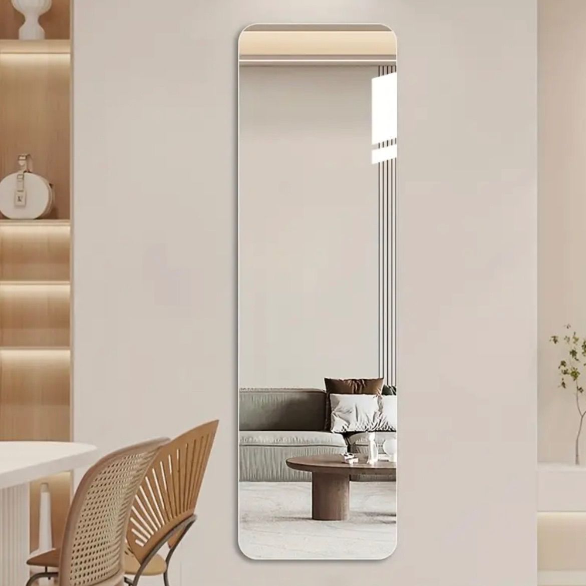 鏡 フルレングスミラー おしゃれ 粘着設置タイプ 40cm×60cm 厚さ2mm 衝撃耐性 インテリアミラー 壁面鏡 フロアミラー ウォールミラー ドア裏 クローゼット キャビネット ミラー 寝室 バスルーム 寮 キッチン 省スペース スタイリッシュ設計
