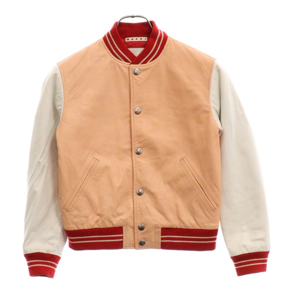 MARNI マルニ Lamb Leather Jacket ラムレザー バーシティジャケット キッズ ペールオレンジ|ホワイト