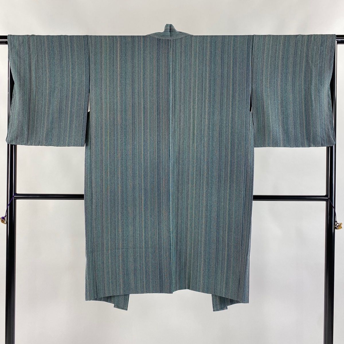 羽織 身丈108cm 裄丈66.5cm M やまと 縦縞 緑 正絹