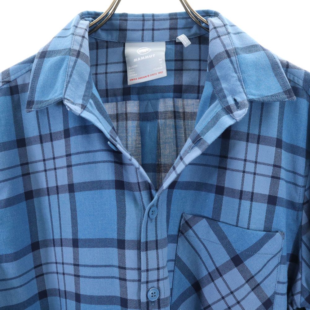 マムート Belluno チェック柄 長袖シャツ メンズXL ブルー系 ロゴ刺繍