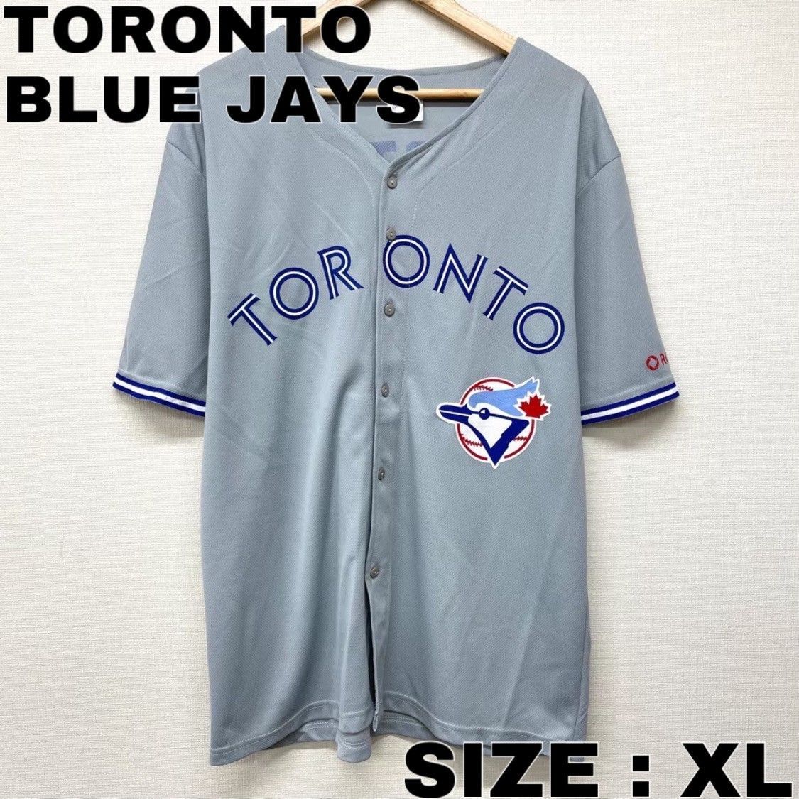 MLB トロント ブルージェイズ メッシュ ベースボール シャツ ユニホーム 半袖 ロゴ プリント サイズ：XL グレー   mellow