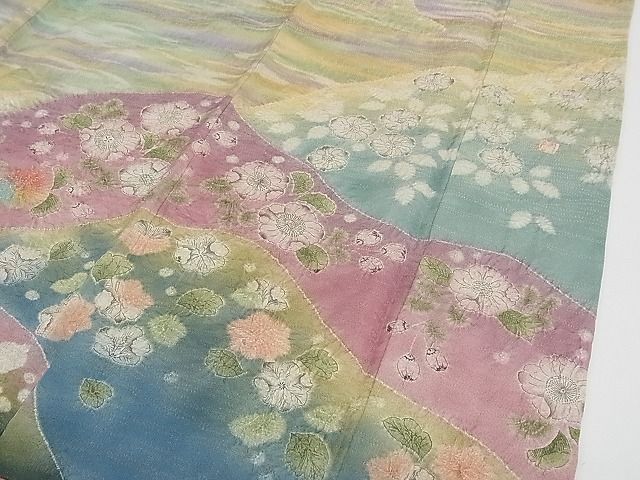 平和屋本店■極上　振袖　作家物　辻が花　絞り　暈し染め　金通し地　逸品　CZAA0726s4 平和屋本店□極上 振袖 作家物 辻が花 絞り 暈し染め 金通し地 逸品