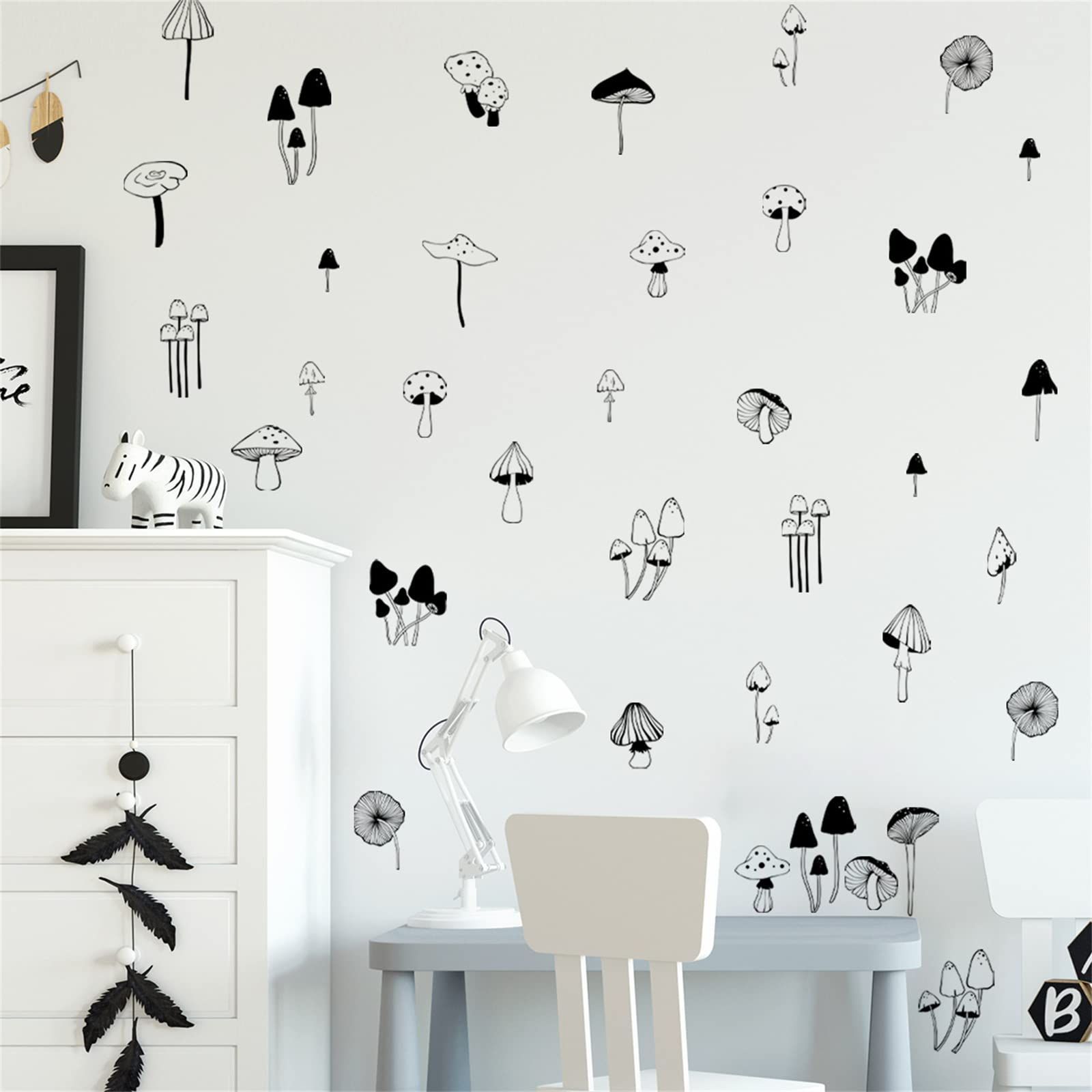 数量 寝室 保育園 こども部屋 壁かざり はがせる 防水 ウォールシール diy 剥がせる 小さなキノコたち モノトーン ウォールすてっかー 白黒 おしゃれ 居間の家庭装飾品 植物 ウォールステッカー 粘着剤付き WOHAHA