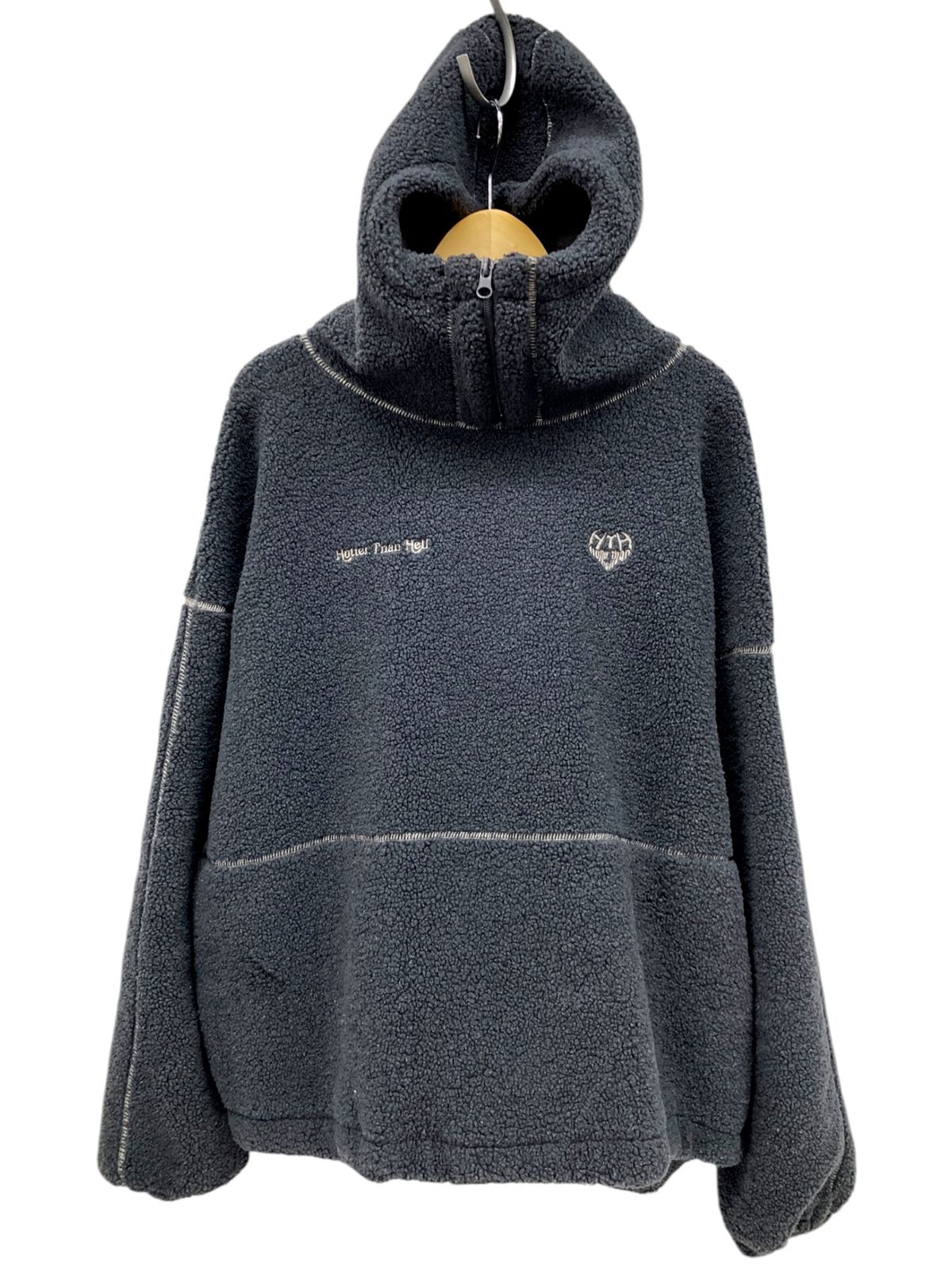 HTH (Hotter than Hell) ボア パーカー ハーフジップ ワンポイント刺繡 