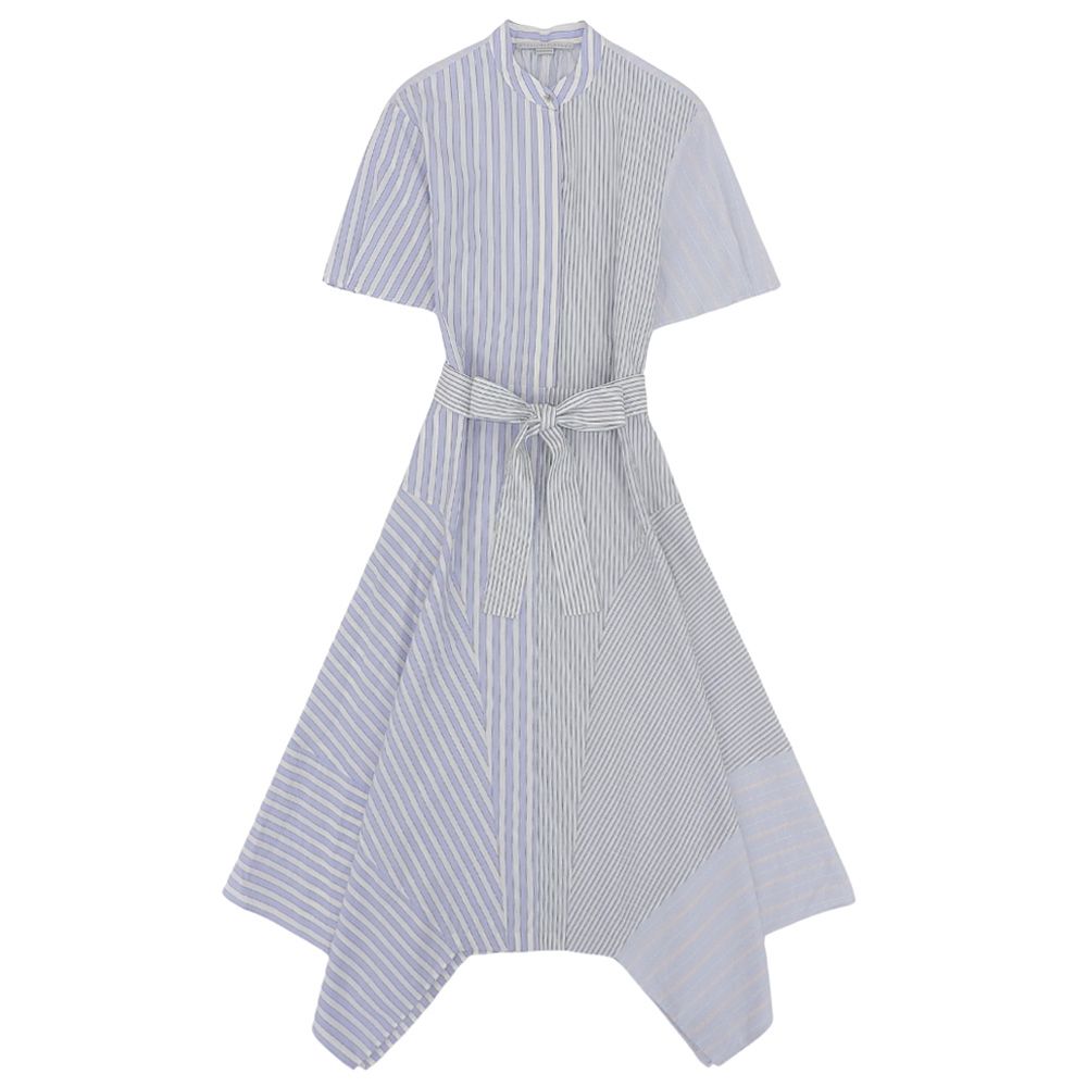 23SS STELLA McCARTNEY ステラマッカートニー ストライプ 半袖 フ ワンピース 36 ブルー系 レディース 古着