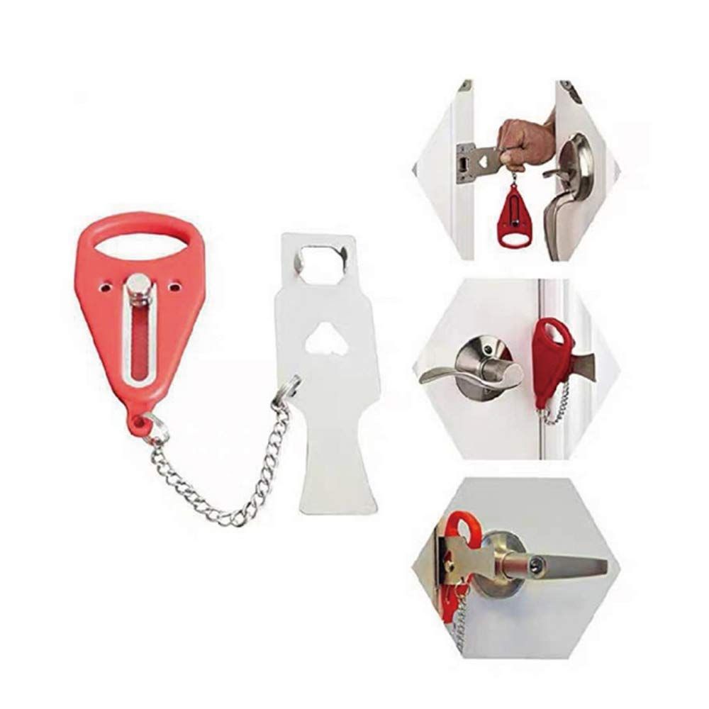 人気商品携帯便利 安全 (2個セット 防犯グッズ 旅行 出張 防犯対策 ドア用防犯用品 穴開けない 部屋 レッド) ドア 防犯 ドアロック 後付け 玄関 ドアチェーン STK