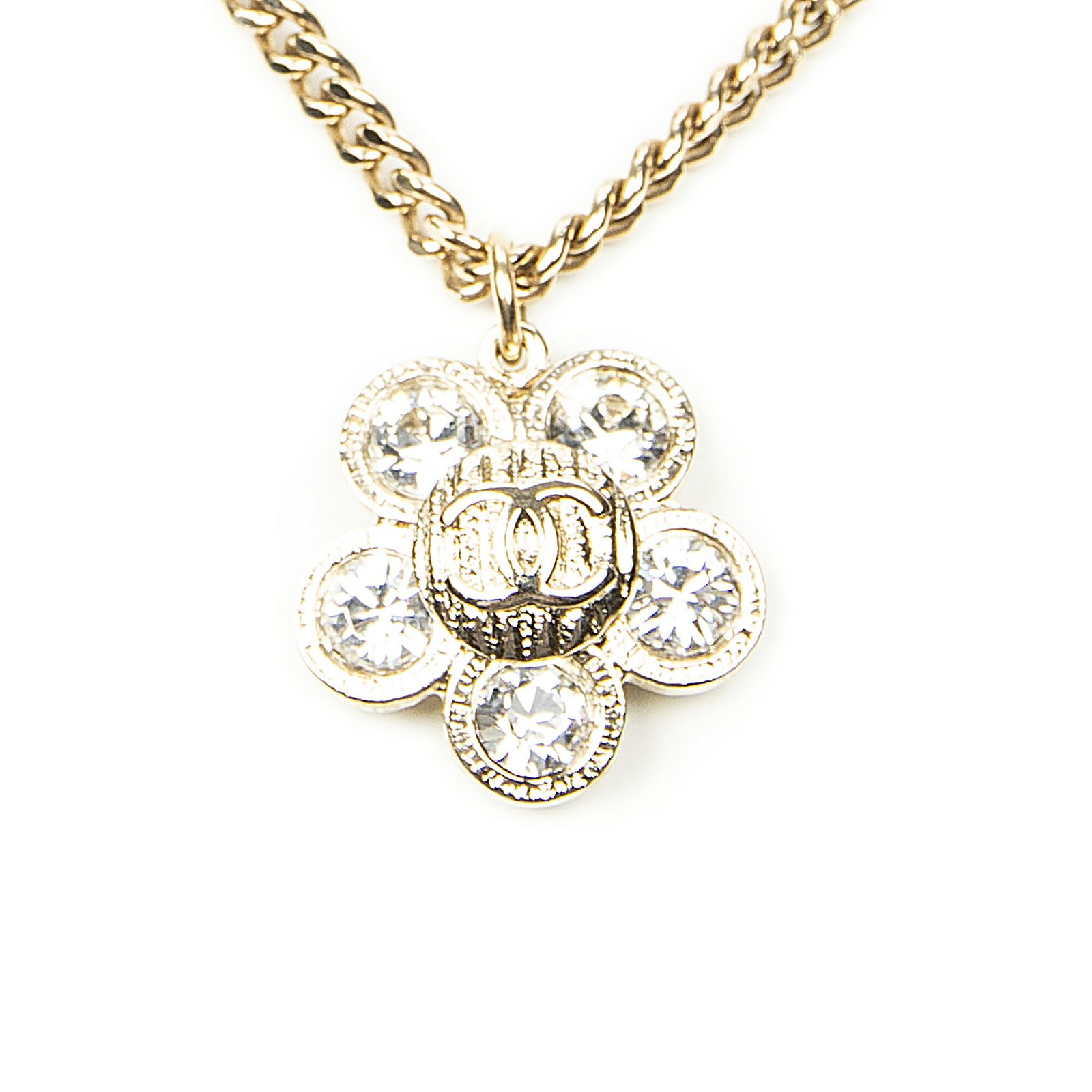 シャネルクリスタルCCフラワーペンダントネックレス金金メッキA