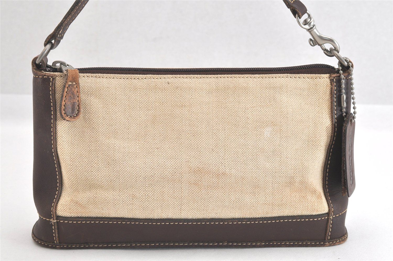 COACH コーチ ハンドバッグポーチ 財布 キャンバス レザー 6115 ベージュ ブラウン 2787N