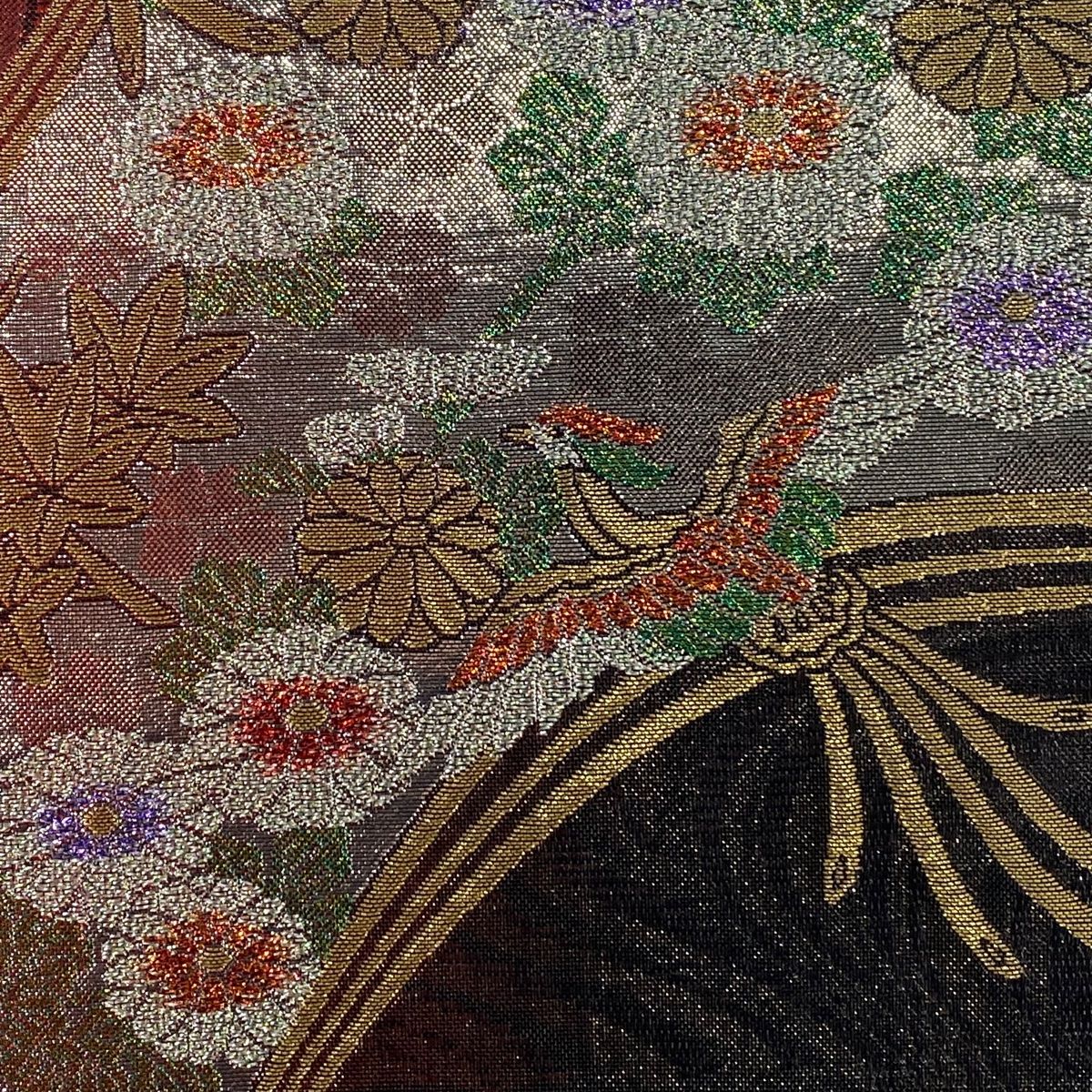 袋帯 秀品 鳳凰 菊 金銀糸 箔 赤 六通 正絹