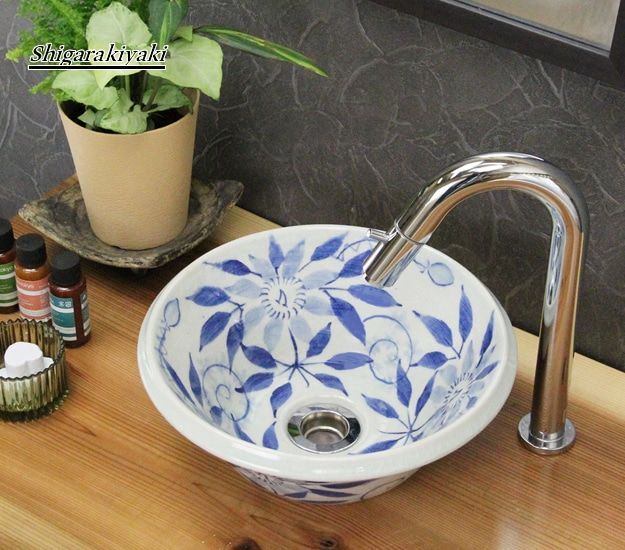 信楽焼 手洗い鉢 洗面ボウル 陶器 直径26m ミニサイズ テッセン絵ソリ型(ミニ)手洗い鉢 tr-1073 - メルカリ
