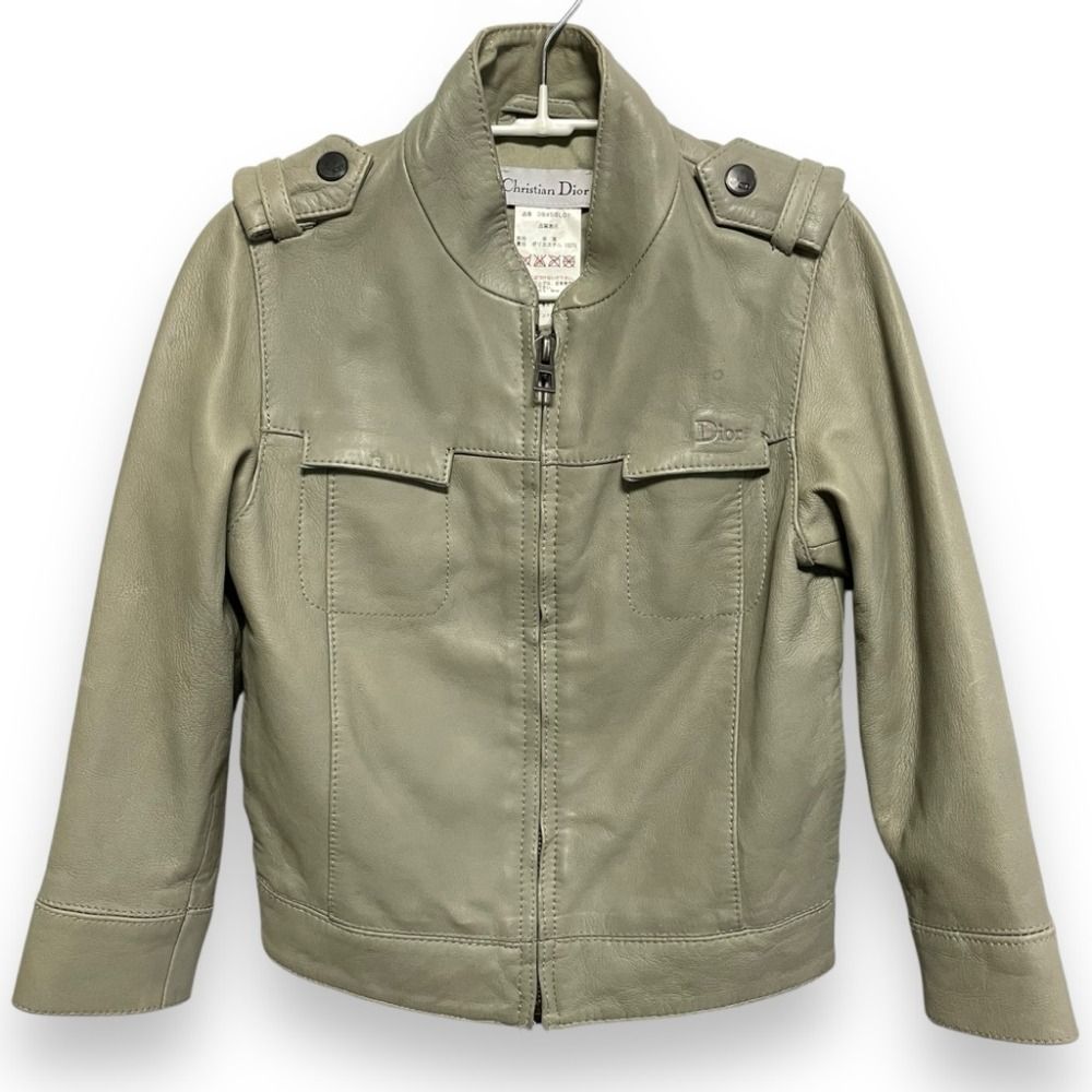 良品 Christian Dior クリスチャンディオール ラムレザー ジャケット ブルゾン キッズ 子供服 4A グレー キッズ 古着 中古 USED