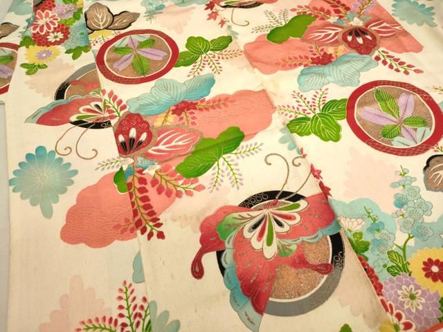 平和屋着物[]女の子 十三参り 子供 祝着 雪輪花丸文 金彩 洗える着物 