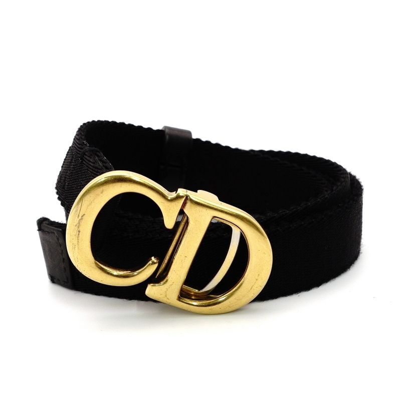 クリスチャン ディオール Christian Dior ベルト ブラック ナイロン CDロゴ 黒 ユニセックス ゴールド金具 7-6-649