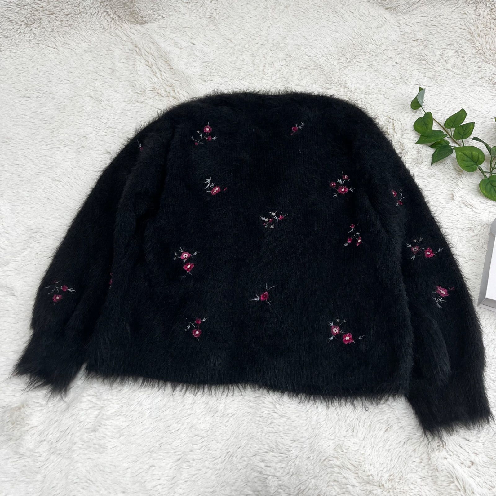 COCO DEAL 刺繍 ニット セーター 花柄 黒 カーディガン - メルカリ