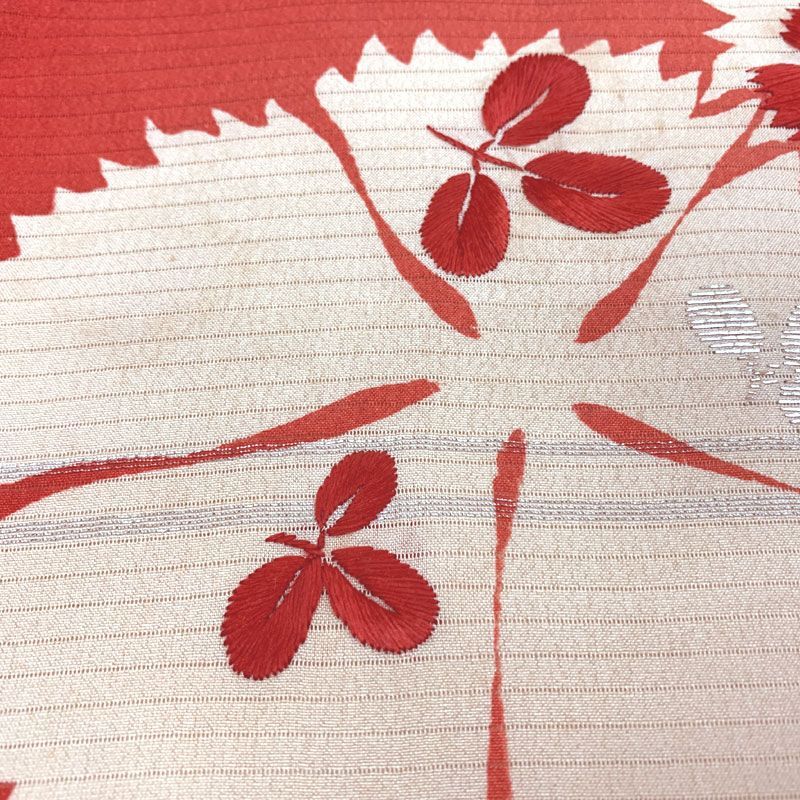 506an104◇アンティーク夏帯 名古屋帯 絽 撫子 刺繍 昭和レトロ 大正