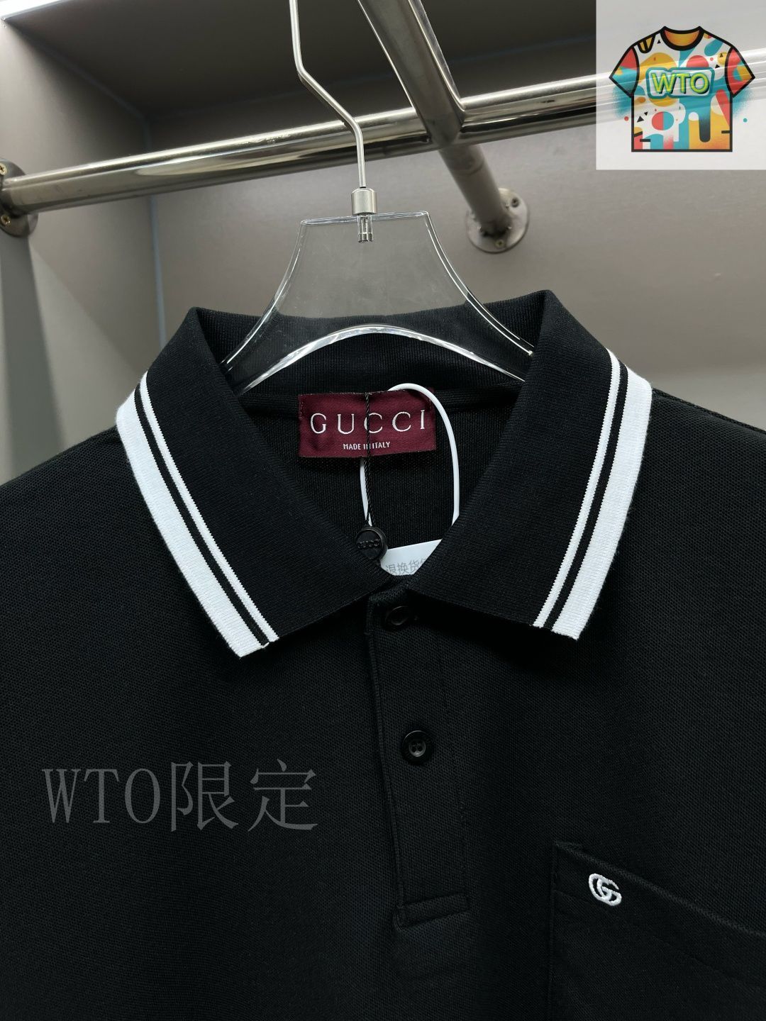 【美品】GUCCI黒ポロシャツ ポケット付き 今日特価】GUCCI Pocket Embroidery Polo グッチポケット刺繍