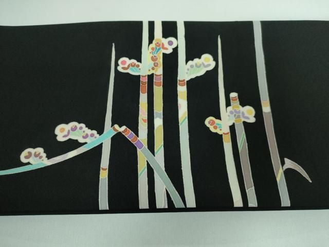 平和屋本店□極上 本加賀友禅作家 中町博志 塩瀬 つけ帯 枝葉文 黒地