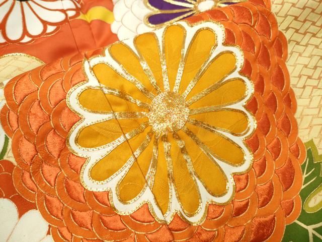 平和屋着物□豪華振袖 駒刺繍 雲取り雪芝舞菊文 金彩 正絹 逸品
