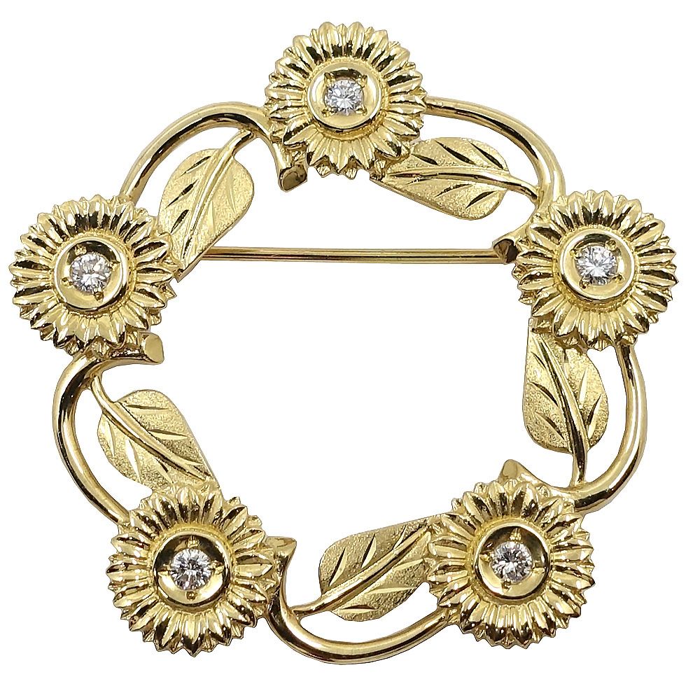 栄 ジュエリー ピンブローチ リーフデザイン ダイヤ0.25ct K18YG 女性 約7.7g 超音波洗浄済 アクセサリー 本体のみ