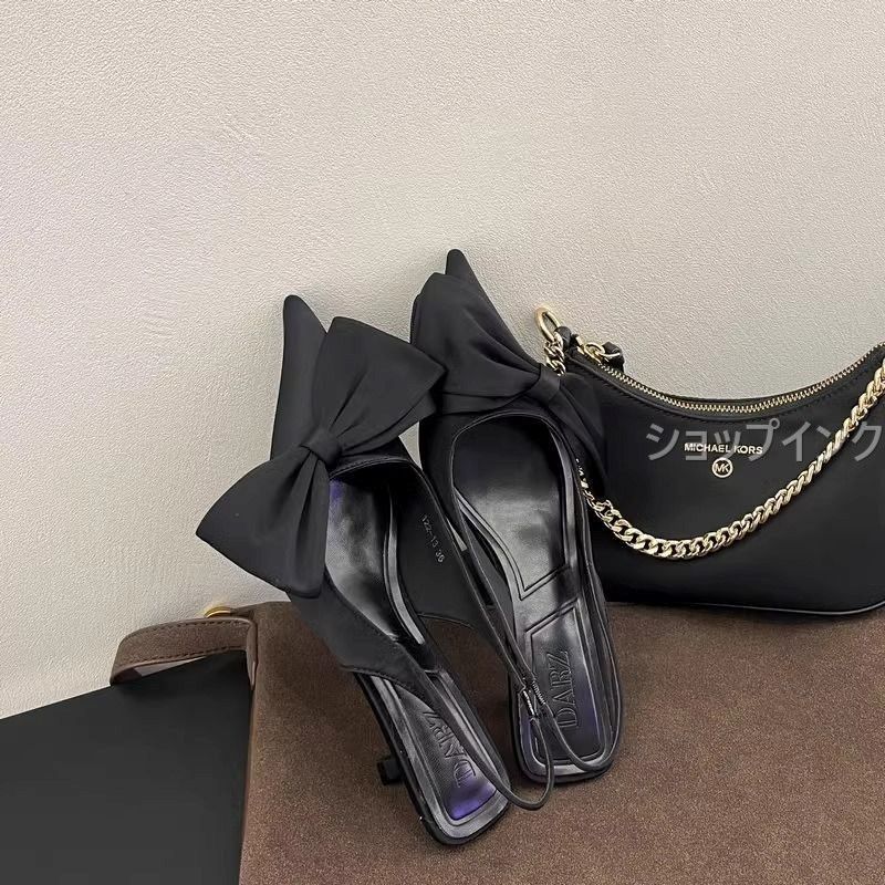 サンダル レディース ミュール ヒール ポインテッドトゥ 痛くない パンプス 歩きやすい 黒 美脚 疲れにくい ローヒール 走れる スリッパ レディースミュール サンダル リボンベルト レディース ミュール パンプス ポインテッド