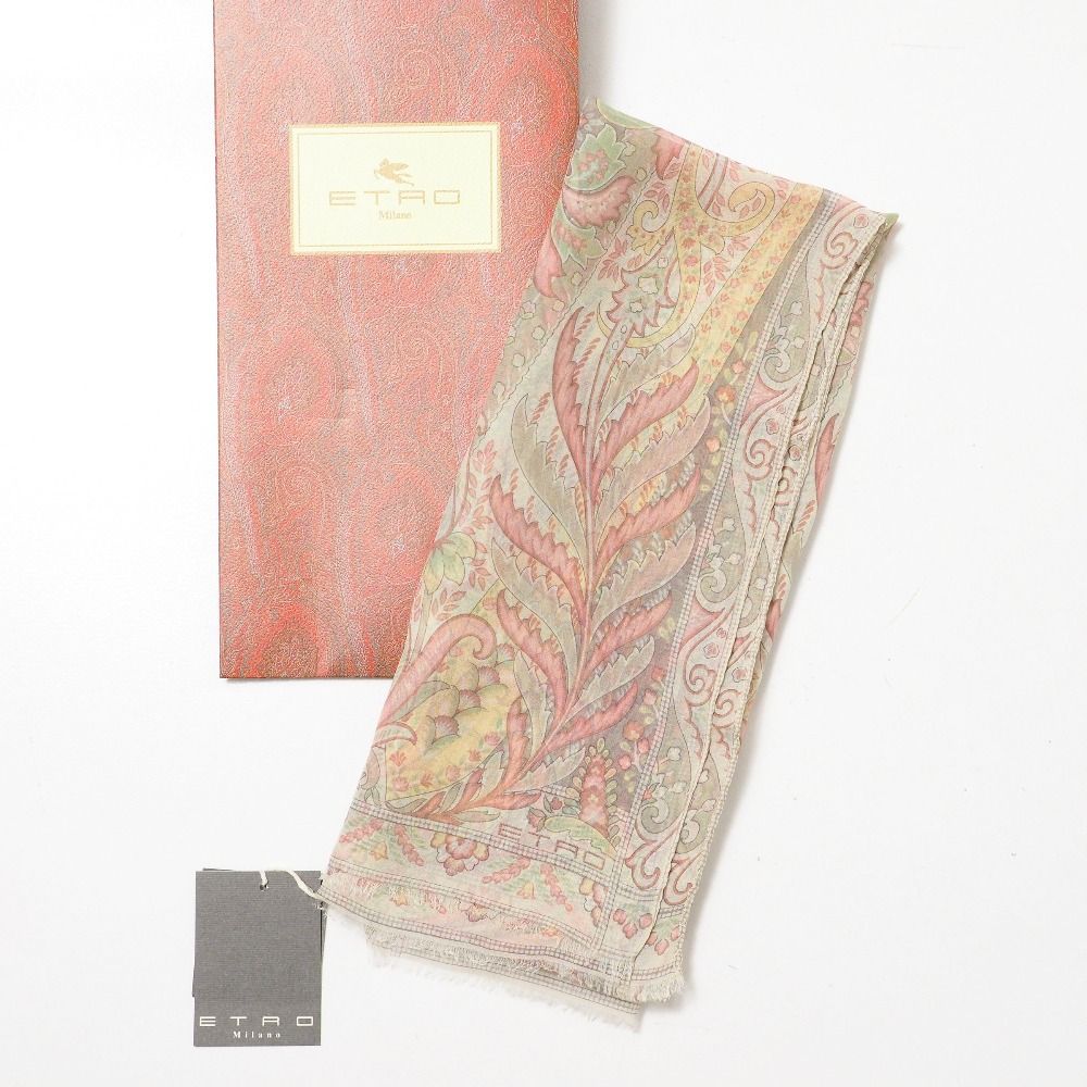 ヴィンテージ　ETRO シルク　スカーフ　ペイズリー柄　総柄　イタリア製 イタリア製 ETRO ペイズリー柄 赤 ミニスカーフ シルク エトロ