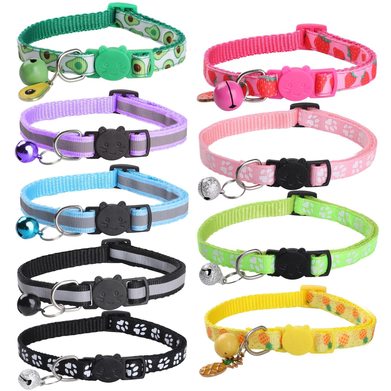 犬用品 新品 Bigqin 9点セット 猫首輪 鈴付き 反射性 セーフティバックル付