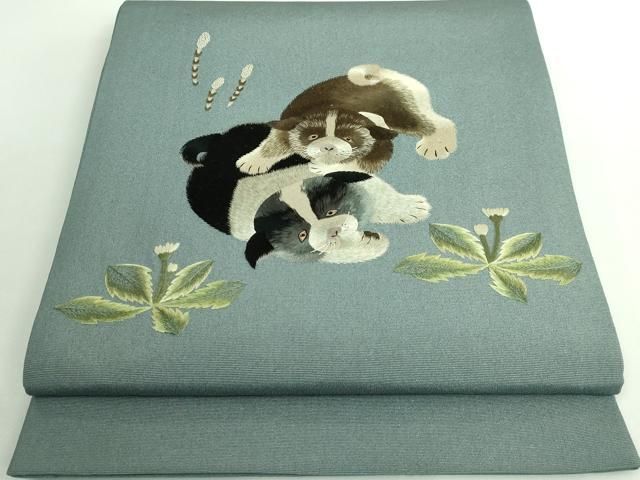 平和屋着物 上 中国三大刺繍 相良刺繍 総刺繍 太鼓柄袋帯 子犬 DZAA9513kh5