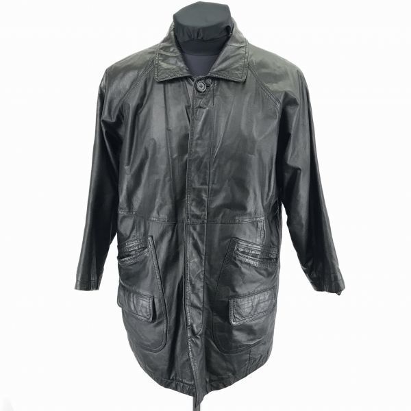 FREAKS★本革/中綿入りレザーコート/アウター【M/黒】牛革/比翼仕立て/内ポケット◆BC275 FREAKS☆本革/中綿入りレザーコート/アウター【M/黒】牛革/比翼仕立て