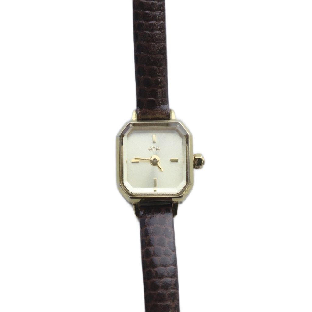 エテ ete クォーツ オクタゴンフェイス レザーベルト 腕時計 茶色