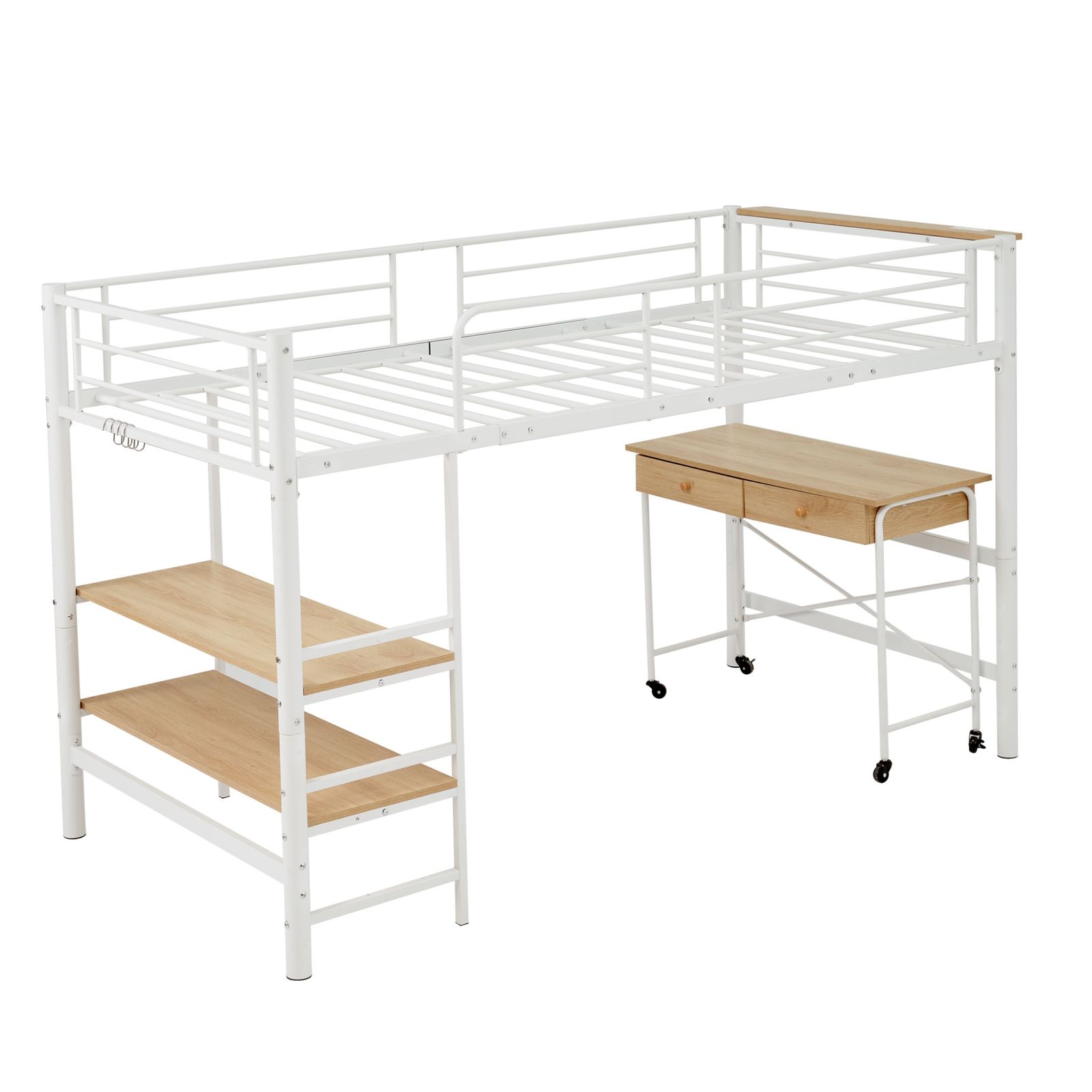 「24％割」Homebliss パイプベッド ロフトベッド システムベッド デスク付き 高さ130cm シングル コンセント付き 収納 スチール 耐震 ベッド シングル パイプベッド パイプ 収納付き ラック付き W