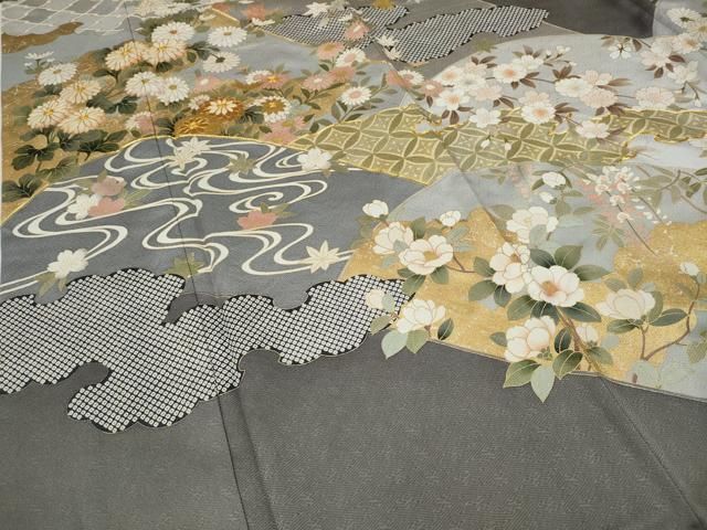 平和屋着物●訪問着　駒刺繍　草花文　金彩　大丸扱い　正絹　逸品　CAAX4608ut 平和屋着物○訪問着 駒刺繍 草花文 金彩 大丸扱い 正絹 逸品