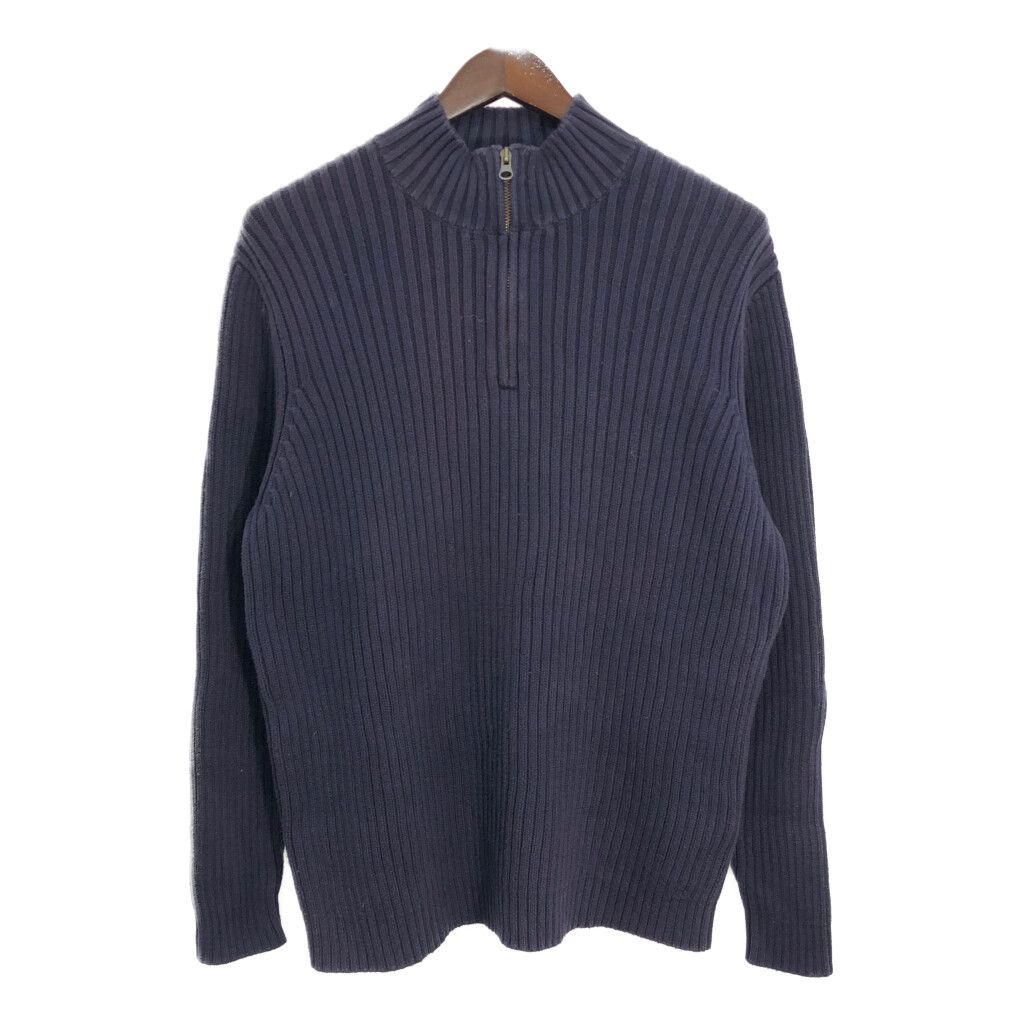 90年代 日本製 LANDS' END ランズエンド ハーフジップ リブニット セーター ネイビー (メンズ XL) 中古 古着 R6871