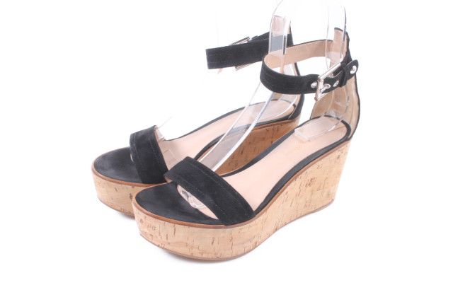 ジャンヴィトロッシ Gianvito Rossi サンダル コルク厚底 スウェード 38.5 25.5 黒 ブラック amy0520 PN