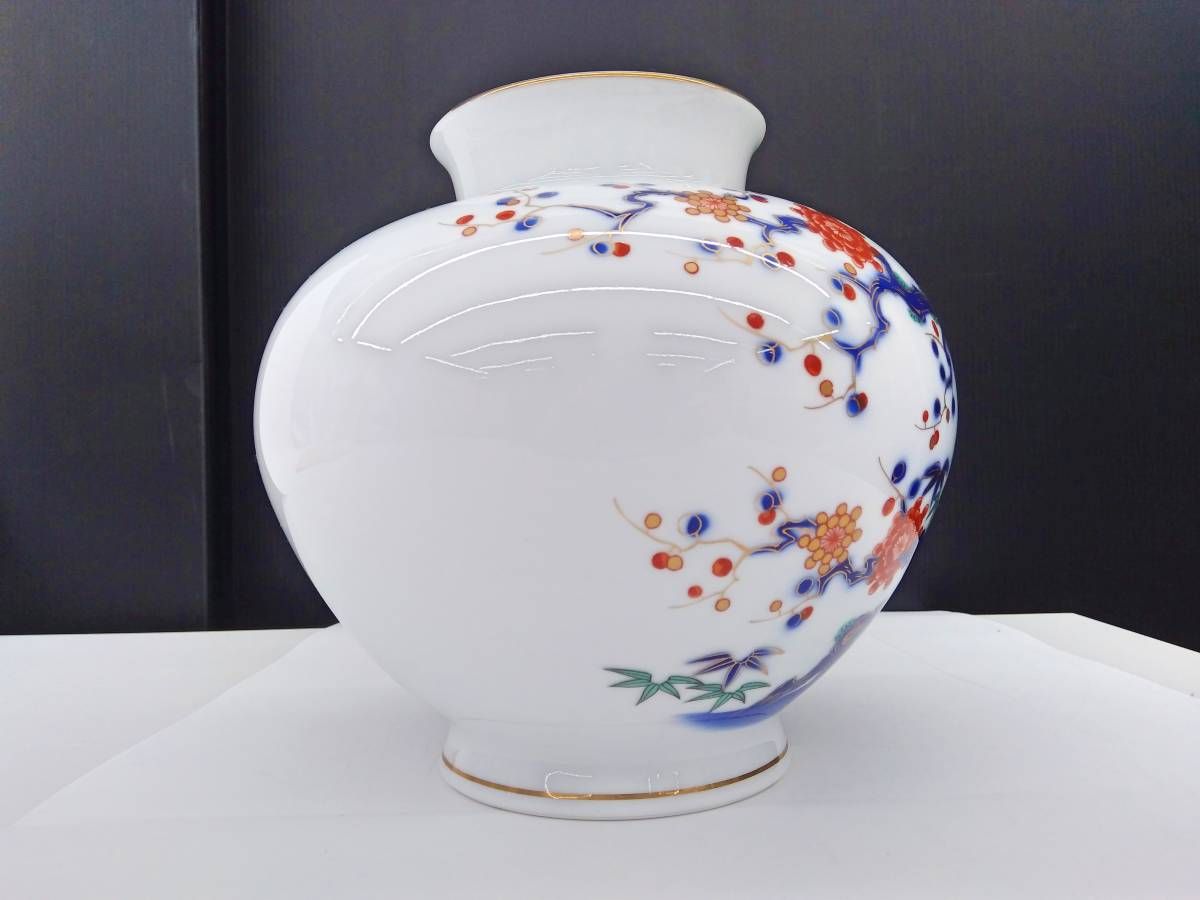 1943 深川製磁 岩梅 花瓶 金彩 未使用 【公式通販】