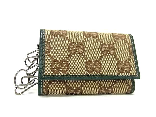 GUCCI グッチ GG柄 GGキャンバス×レザー 6連 キーケース 鍵入れ レディース ブラウン系×グリーン系 FP1113