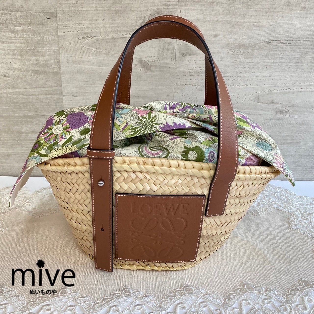 エバゴス かごバッグ カゴバッグ ファー レザー 被せ布 ナチュラル