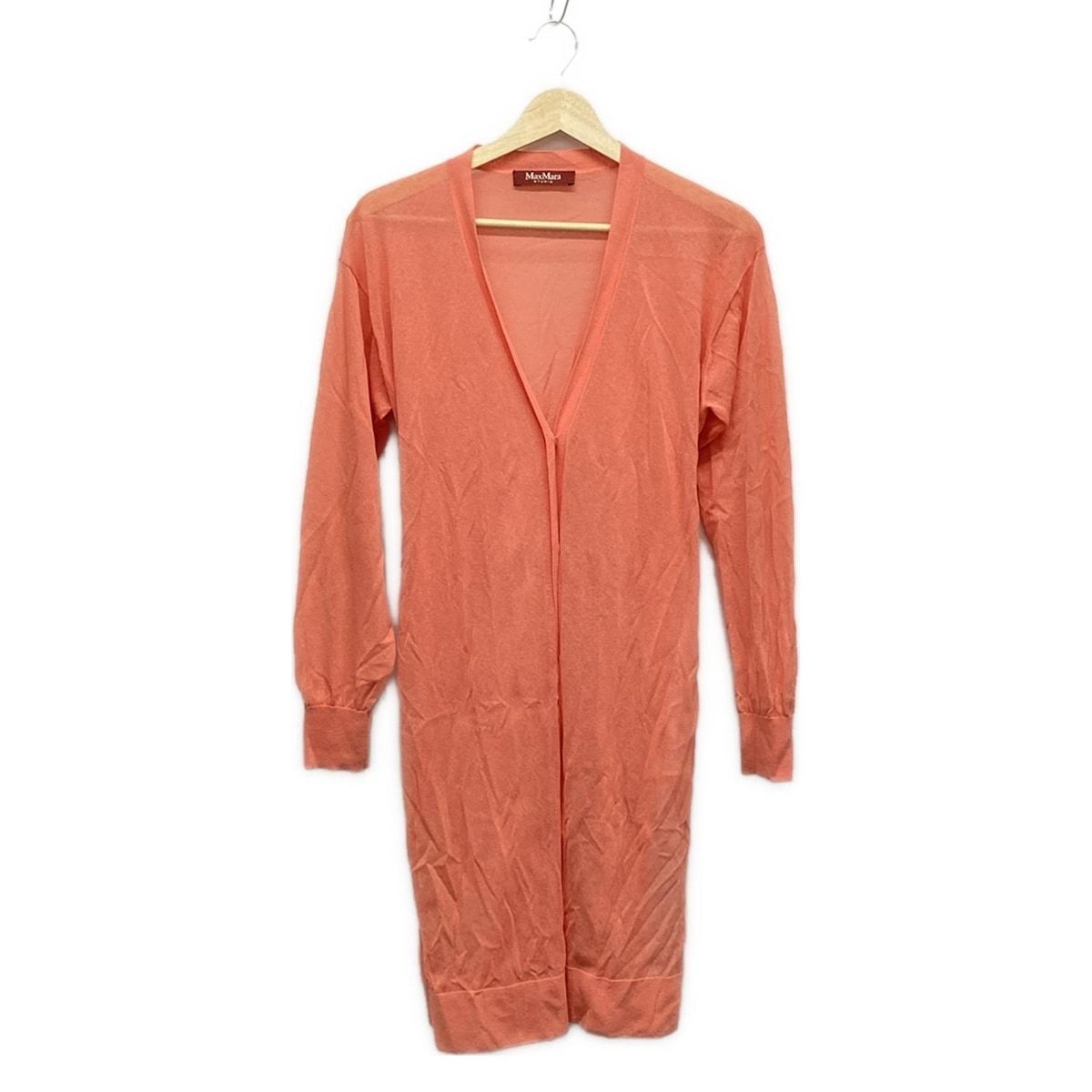 Max Mara STUDIO マックスマーラスタジオ カーディガン サイズS レディース - サーモンピンク 長袖 ロング丈 ベルト付き