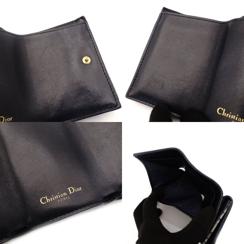 ディオール DIOR トロッター 三つ折り財布 キャンバス ネイビー ミニ財布 レザー 7-9-423