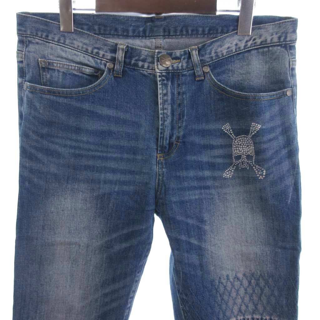 ロエン Roen デニムパンツ ダメージ加工 スカル ラインストーン