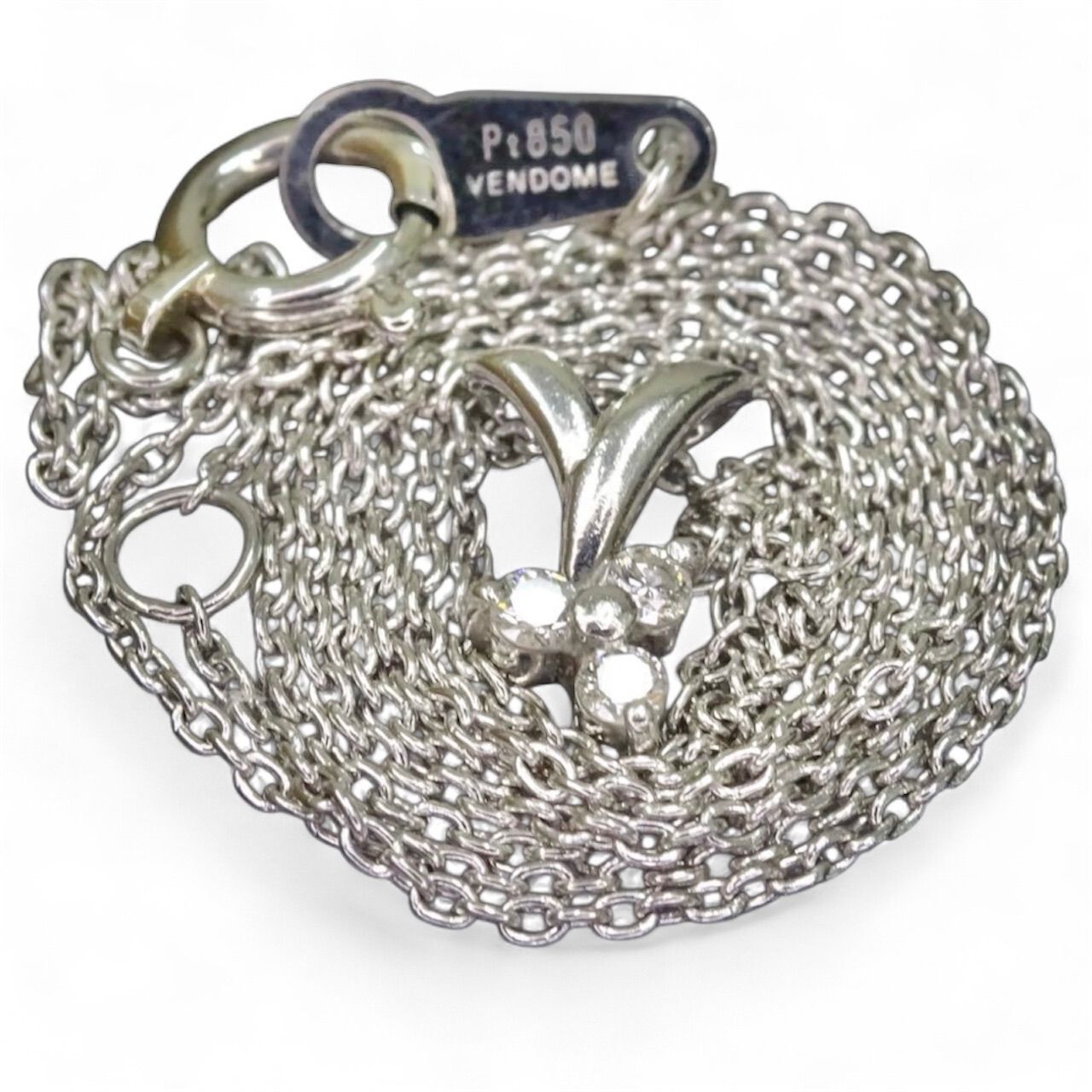 プラチナ pt950 pt850 ヴァンドーム VENDOME 天然ダイヤモンド3粒 トップ デザイン ネックレス 約41cm 総重量約2.42g ジュエリー 宝石 貴金属 レディース 普段使い