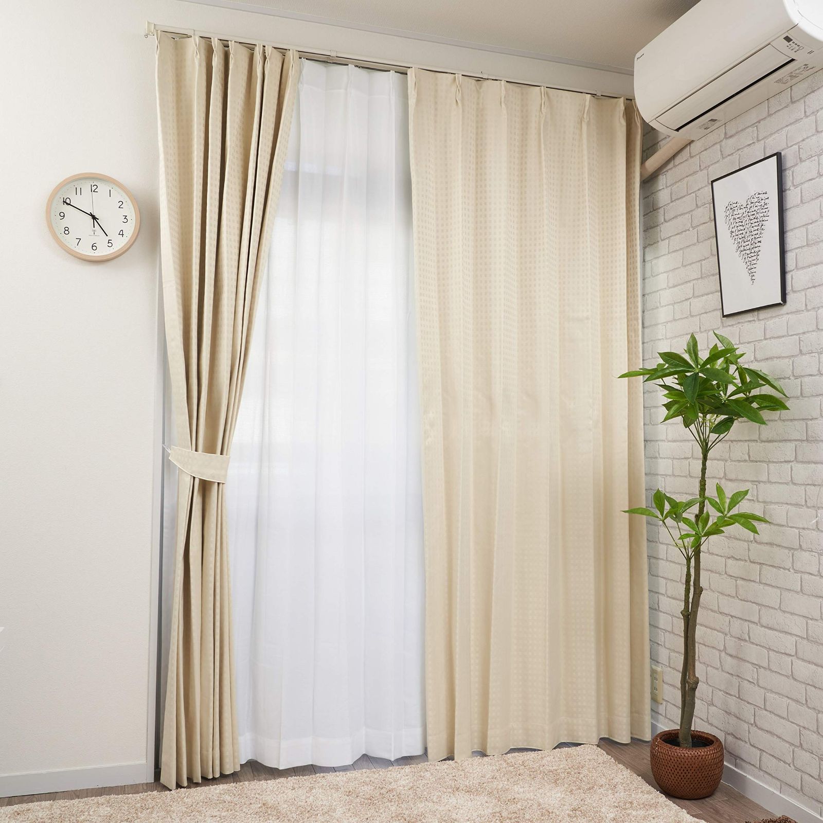 Color:アイボリー_Size:幅100x丈200 2枚組 １級遮光 遮熱 遮音 形状記憶 カーテン 2枚セット 【curtain-fabfun】[幅100x丈200 2枚組 アイボリー ME614] 6色展開 おしゃれ 丸洗いOK 届いてすぐに使えるア