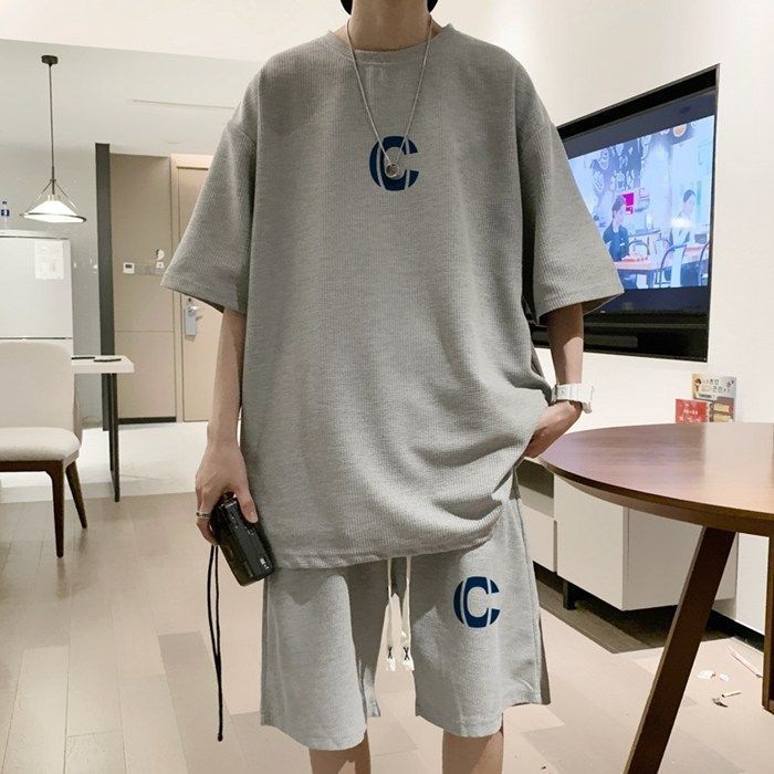 上下セット Tシャツ メンズ 半袖 ワッフル ハーフパンツ セットアップ 