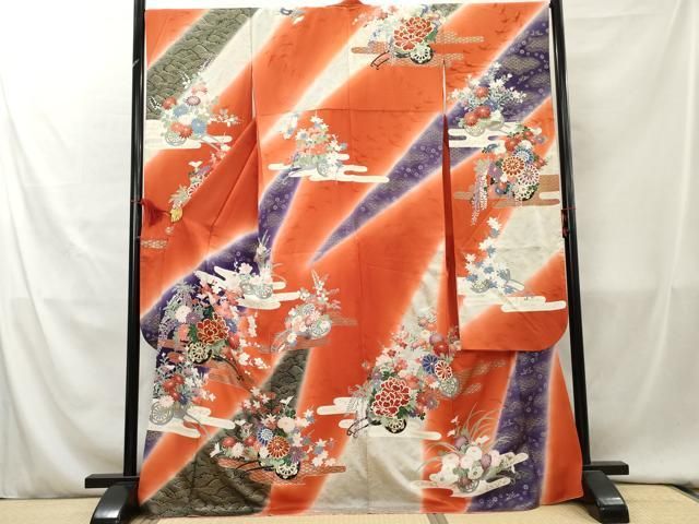 豪華振袖　駒刺繍　流水花文　暈し染め　金彩　逸品 絹 成人式 お見合 パーティー 豪華振袖 駒刺繍 流水花文 暈し染め 金彩 逸品 絹 成人式 お