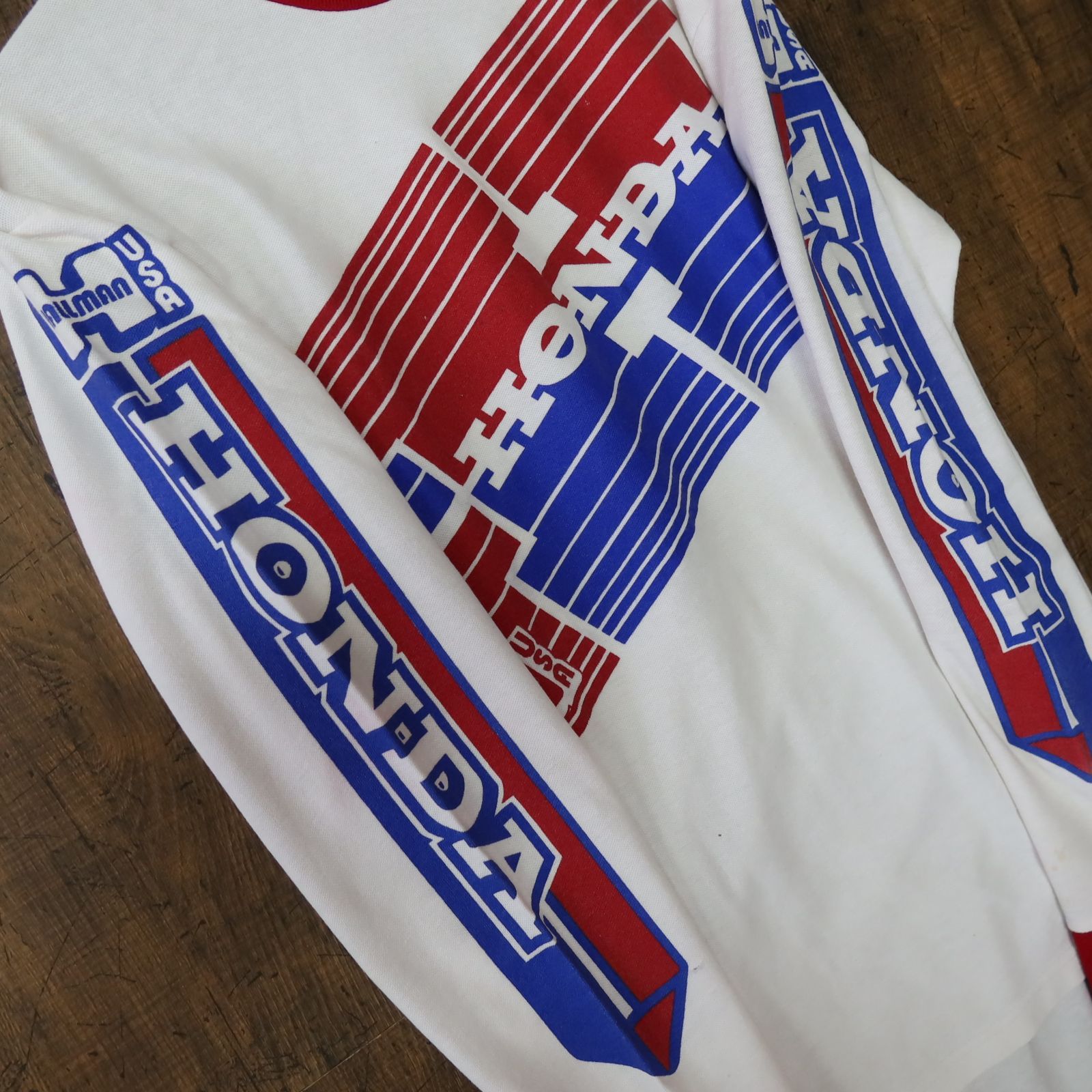 80s Vintage US古着 希少☆HONDA ホンダ 袖 プリント 長袖 T シャツ 