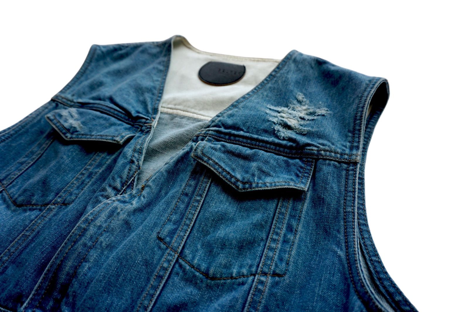 BELPER ベルパー DENIM VEST ダメージ加工デニムベスト(INDIGO) - メルカリ