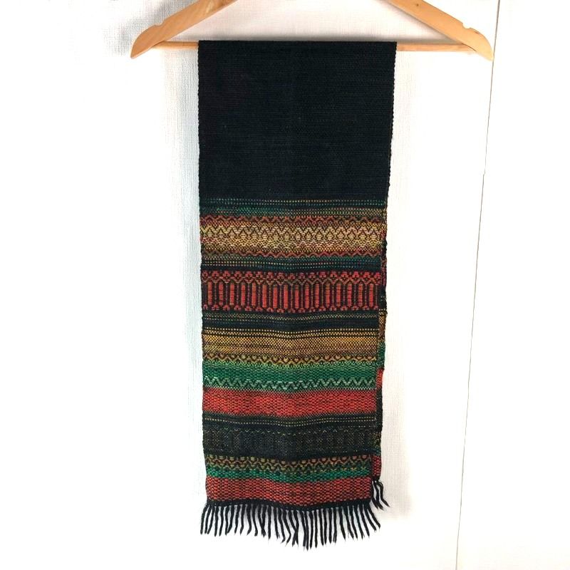 北海道手織つむぎ 優佳良織工芸館 ユーカラ織 ショール 黄 緑 赤 黒