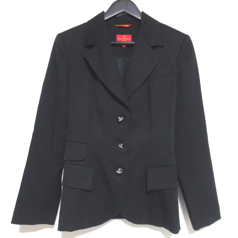 Vivienne Westwood RED LABEL ヴィヴィアンウエストウッドレッドレーベル オーブボタン ウール テーラードジャケット 2 ブラック レディース 古着