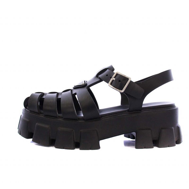 プラダ PRADA モノリス ラバー グルカサンダル 厚底 39 黒 /KH