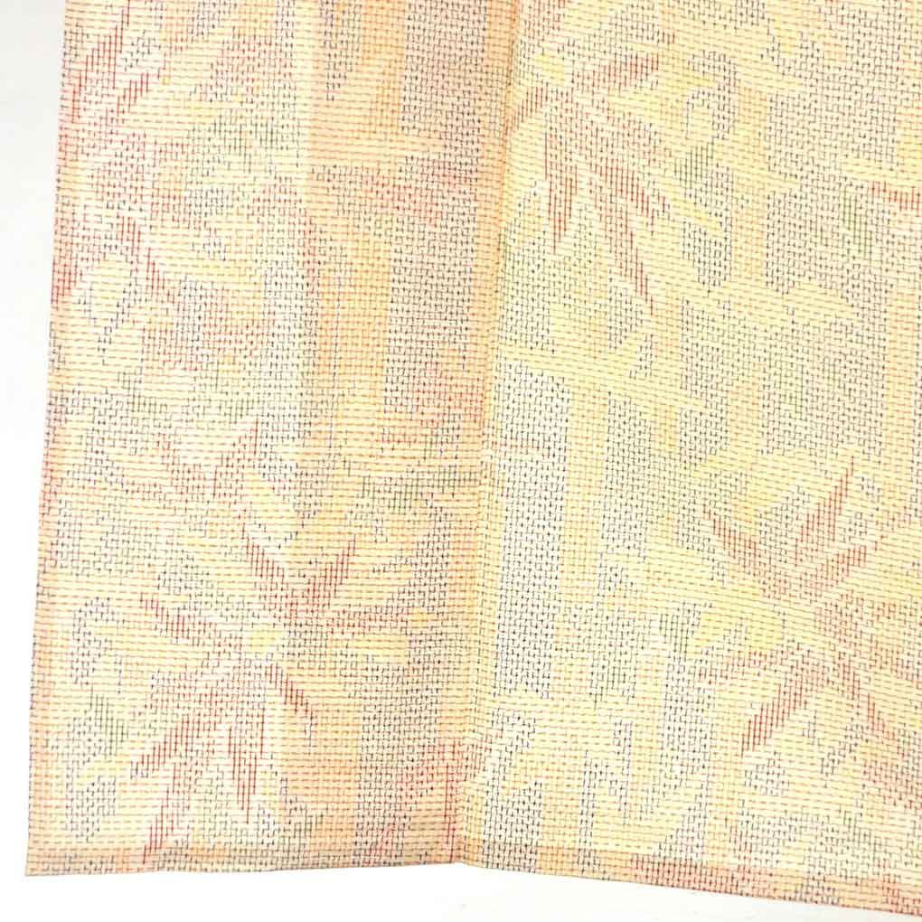 紬 身丈160cm 裄67cm 前幅23cm 後幅29cm 袖丈49cm 袖幅33.5cm レディース 単衣 笹 裄長 裄Lサイズ 初夏 初秋用 正絹 シルク オレンジ やや難 リメイク リユース リサイクル 呉服のきくや